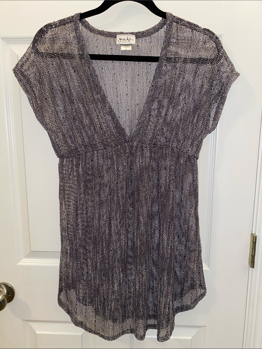 Jordan Taylor Sheer V-Neck Knit Tunic in Heathered Purple-Gray